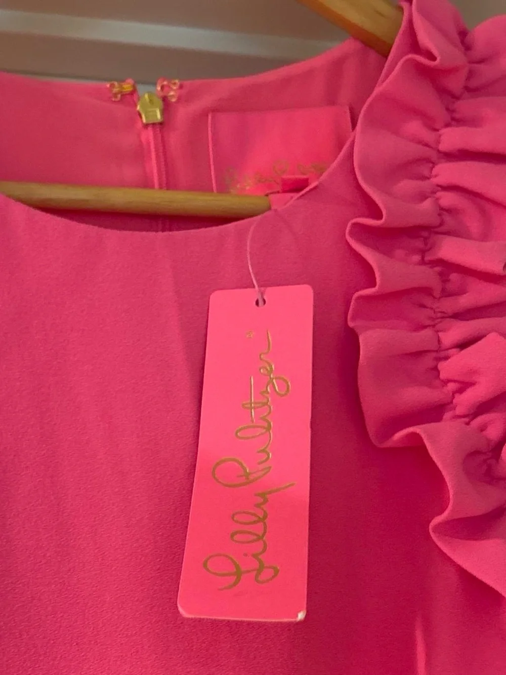 Lilly Pulitzer Bright Hot Pink Ruffle Sleeve Shift Dress - Picture 2 of 4